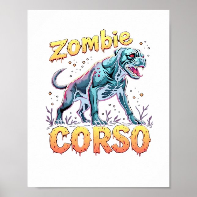 Póster Cane Corso Italiano Mastiff Zombie Dog Halloween E (Frente)