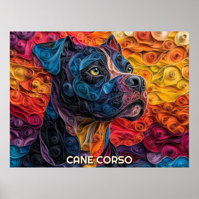 Póster Cane Corso Quilling Art Dog Retrato (Frente)