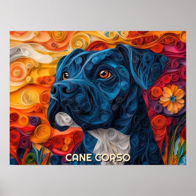 Póster Cane Corso Quilling Art Dog Retrato (Frente)