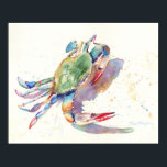 Póster Cangrejo acuarela<br><div class="desc">Creé este cangrejo combinando unas cuantas características diferentes del cangrejo. Me atrajeron las garras rojas de una,  la posición de otra,  y el cuerpo verde y los detalles de una tercera. Algunos de los detalles encontrados en la cáscara fueron hechos arrojando sal en la pintura acuarela mientras se secaba.</div>
