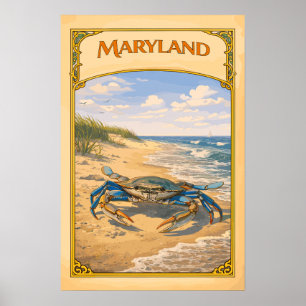 Póster Cangrejo Azul de Maryland Vintage Viaje