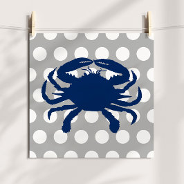 Póster Cangrejo azul marino gris y lunares blancos