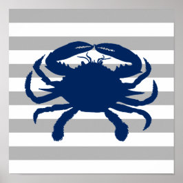 Póster Cangrejo azul marino Gris y raya blanca
