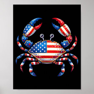 Póster Cangrejo de bandera americana Patriótico mariscos 
