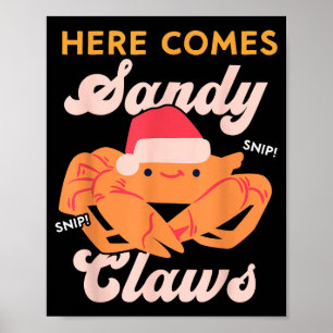 Póster Cangrejo de Navidad Lindo con Gorro de Santa, Aquí