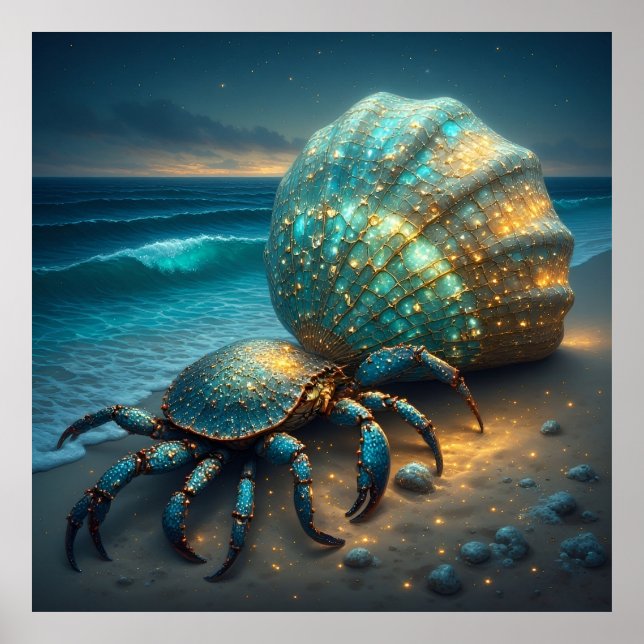 Póster Cangrejo ermitaño con concha marina brillante (Frente)