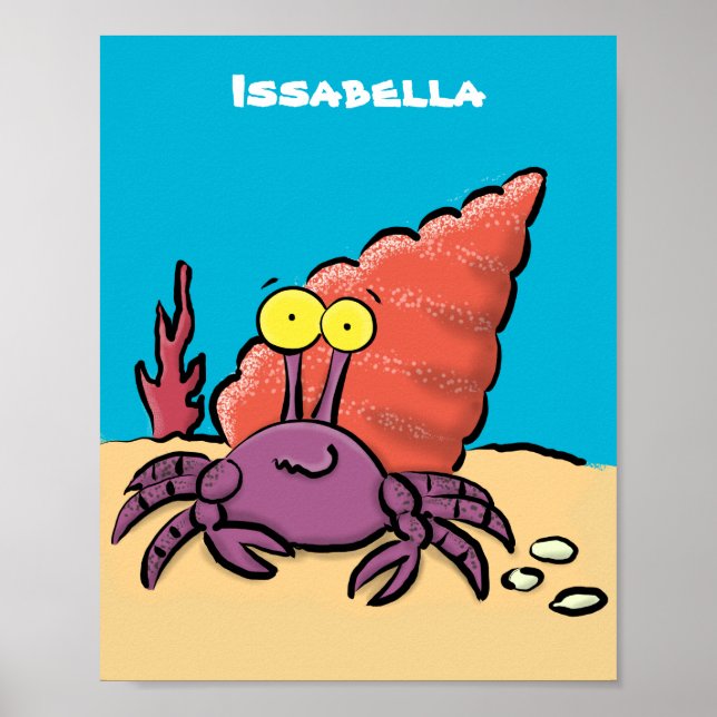 Póster Cangrejo ermitaño gracioso personalizado morado (Frente)