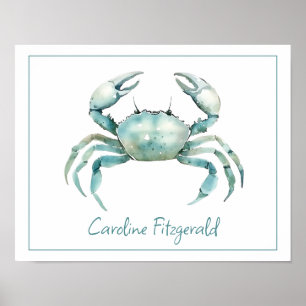 Póster Cangrejo Personalizado de Acuarela Costera