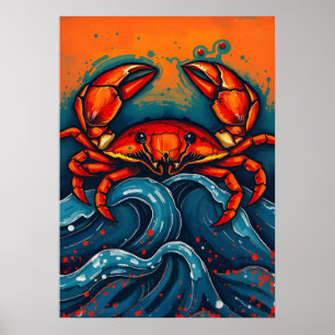 Póster Cangrejo rojo furioso - Audaz criatura del mar en