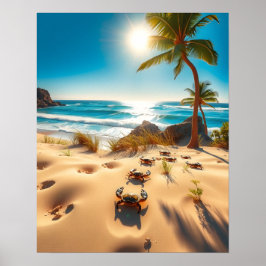 Póster Cangrejos de mar en playa tropical – Océano sereno