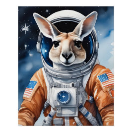 Póster Canguro adorable en traje astronauta en el espacio
