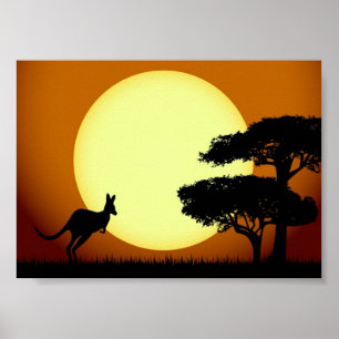 Póster Canguro al atardecer