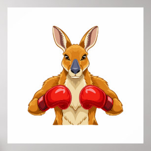 Póster Canguro animado con guantes de boxeo rojos