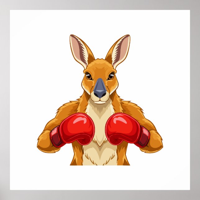 Póster Canguro animado con guantes de boxeo rojos (Frente)