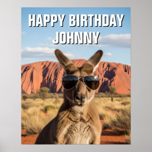 Póster Canguro con gafas de sol en Uluru Australia
