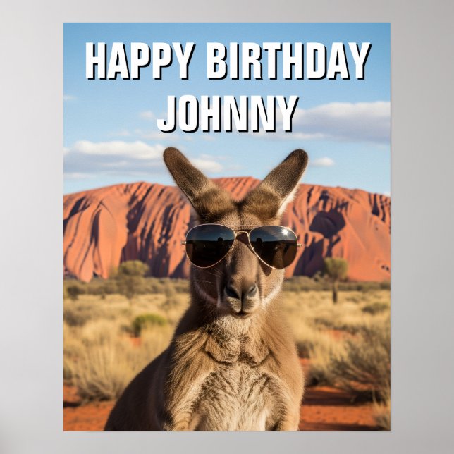 Póster Canguro con gafas de sol en Uluru Australia (Frente)