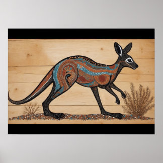 Póster Canguro de temática aborigen australiana