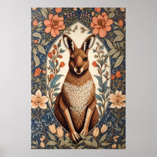 Póster Canguro elegante inspirado en William Morris 