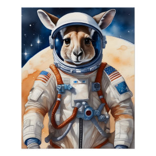 Póster Canguro gracioso en el espacio ultraterrestre