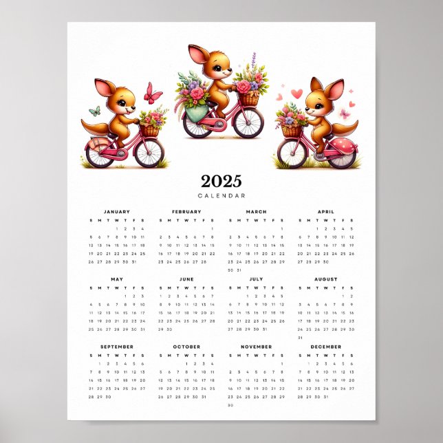 Póster Canguros caprichosos en el calendario de bicicleta (Frente)