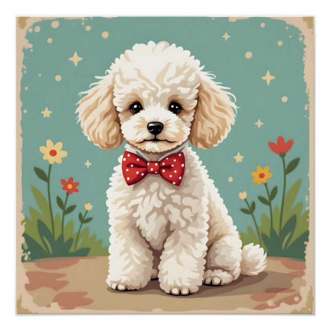 Póster Caniche blanco adorable con corbatín (Anverso)