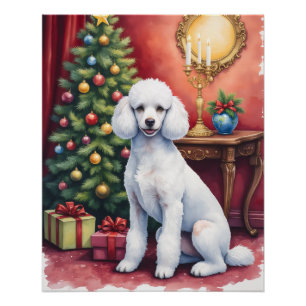 Póster Caniche Elegante Junto al Árbol de Navidad Perro d