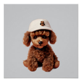 Póster Caniche en taza con sombrero