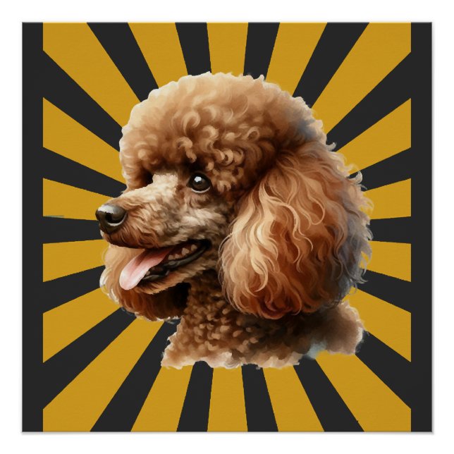 Póster Caniche estándar marrón Retro Sunburst (Anverso)
