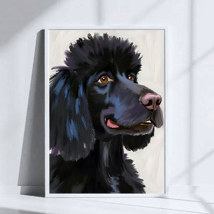 Póster Caniche Negro   Mascota Acuarela Perro