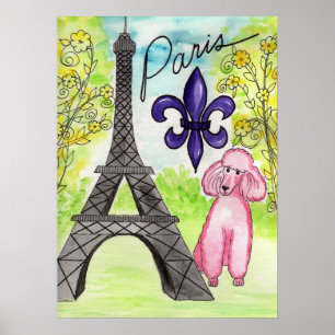 Póster Caniche rosado en el poster de París