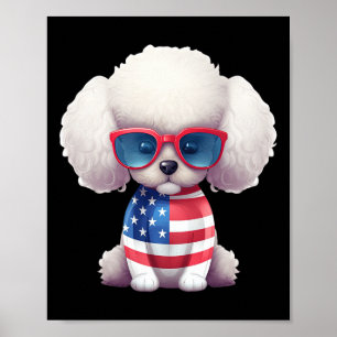 Póster Caniche Toy Con Bandera Patriótica Estadounidense
