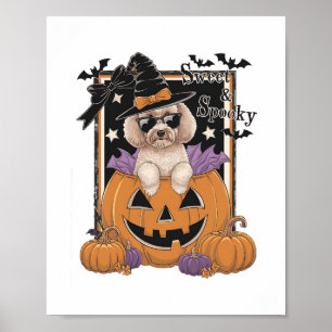 Póster Caniche y Calabaza Dulces y Espeluznantes
