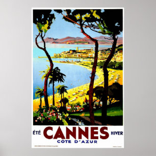 Póster Cannes, France Vintage Travel