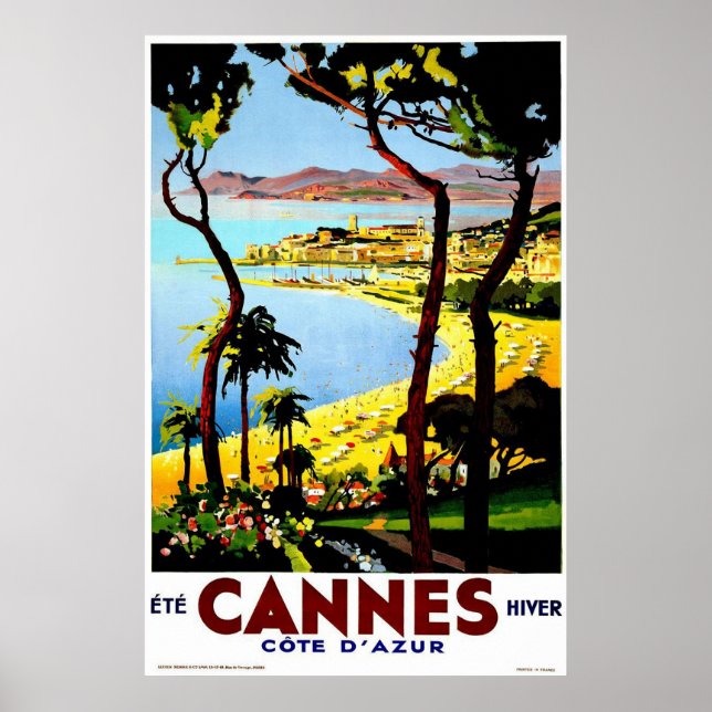 Póster Cannes, France Vintage Travel (Frente)