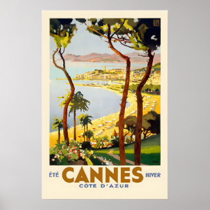 Póster Cannes Francia Estilo Vintage Viajes Franceses Año