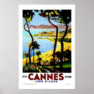 Póster Cannes Francia Viaje Vintage