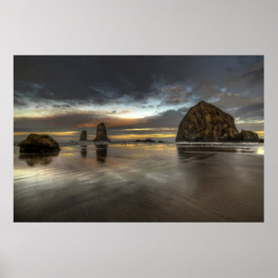 Póster Cannon Beach Low Tide Oregon Pacific Ocean Poster