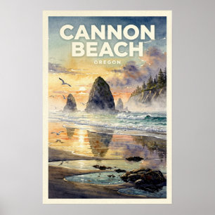 Póster Cannon Beach Oregon Viajes Antiguos