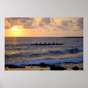 Póster Canoa de estabilizadores hawaiana al atardecer