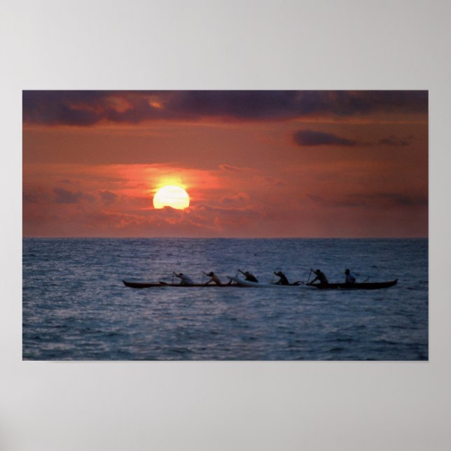 Póster Canoa de Flotadores de Big Island al Atardecer (Frente)