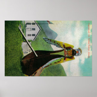 Póster Canoa india con cabeza de figurehead en el estado
