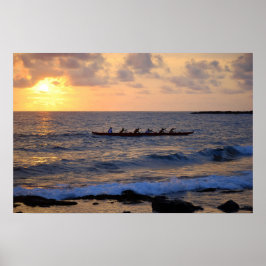 Póster Canoa Ougatillo de Hawái al atardecer