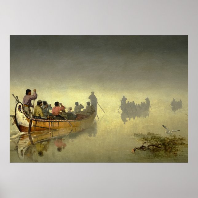 Póster Canoas en niebla, Lago Superior, 1869 por Hopkins (Frente)