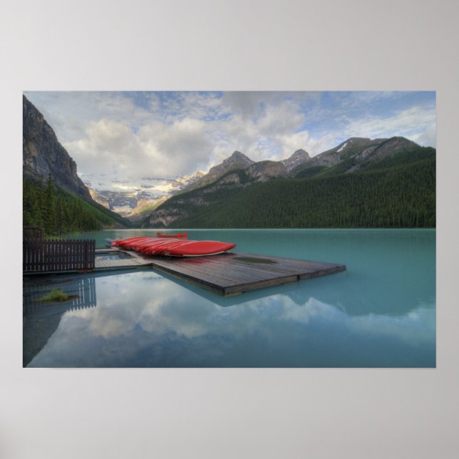 Póster Canoas rojas en el lago Louise (Frente)
