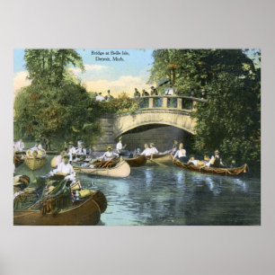 Póster Canoeing, isla de la belleza, vintage de Detroit