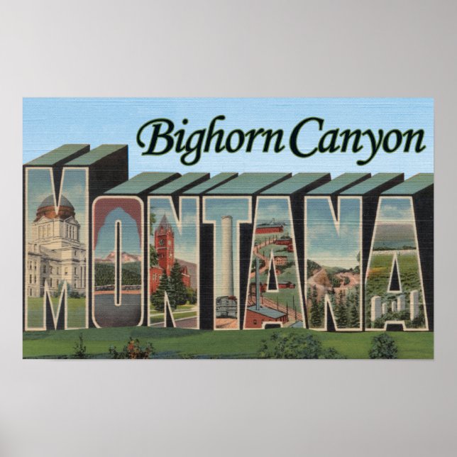 Póster Cañón Bighorn, Montana - Escenas de letras grandes (Frente)