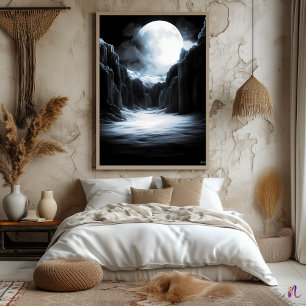 Póster Cañón de Hielo Lunar – Paisaje Monocromo Iluminado