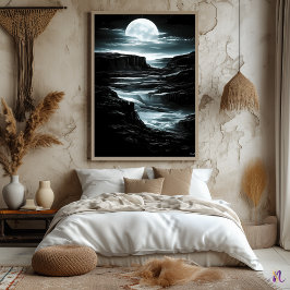 Póster Cañón de la Luna Plateada – Nocturno Monocromo