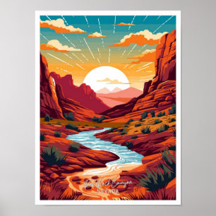 Póster Cañón de Rock Rojo Nevada Viaje ilustracion Vintag