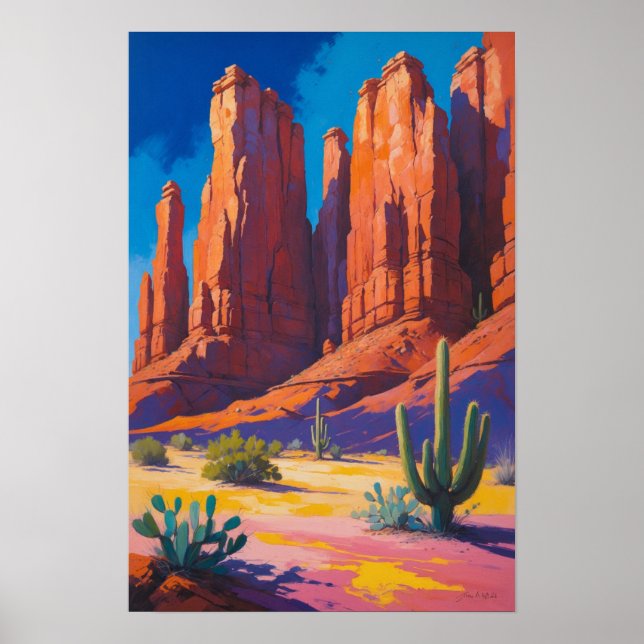 Póster Cañón del desierto con formaciones de rocas rojas  (Frente)